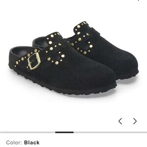 Birkenstock Boston Rivets Black Suede Clogs